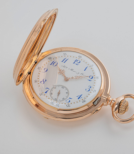 Gold Pocket Chronometre Watch with Enamel Dial