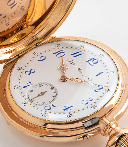 Gold Pocket Chronometre Watch with Enamel Dial
