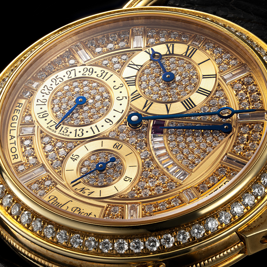 Atelier Regulator in Yellow Gold with Pave Diamond and Ruby Dial