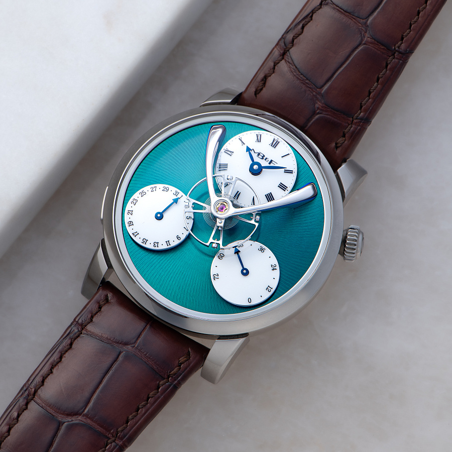 Legacy Machine Split Escapement in Titanium with Green Dial by Stephen McDonnell