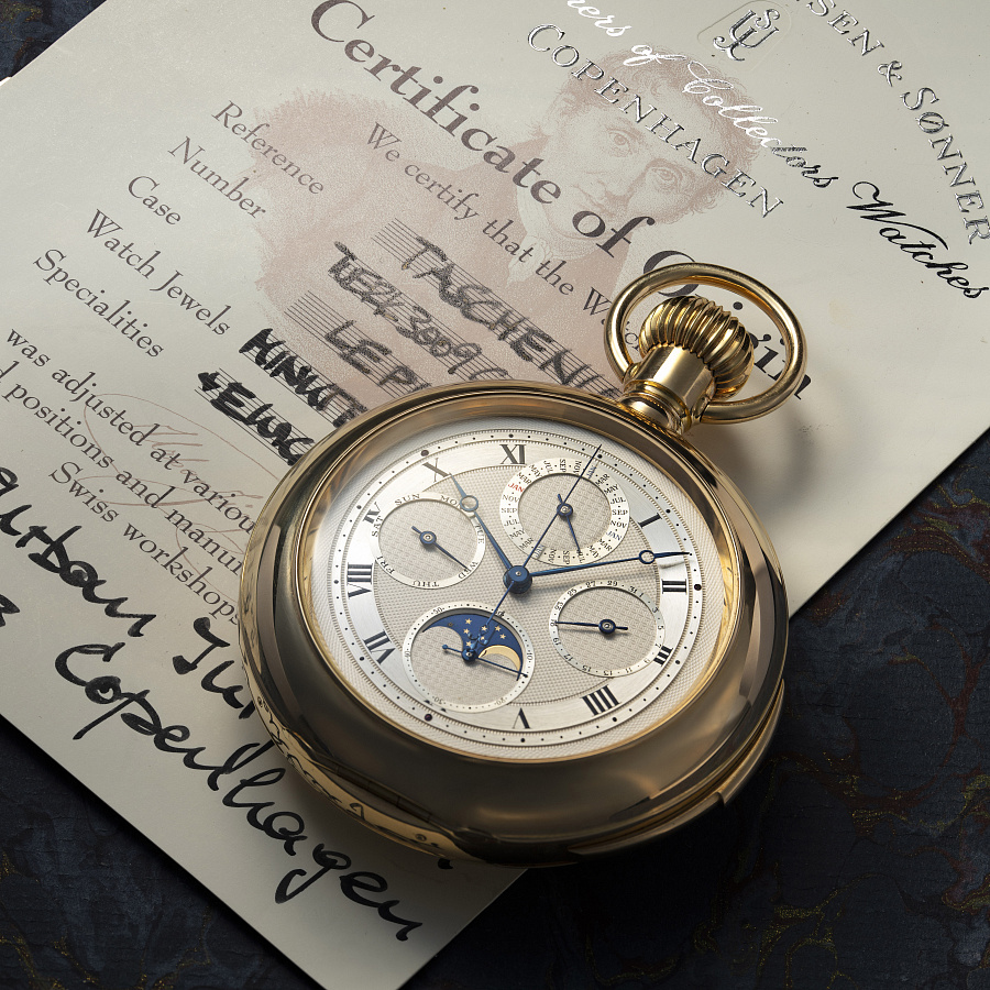 Minute Repeater Perpetual Calendar with Chronograph Lepine Pocket Watch in Yellow Gold