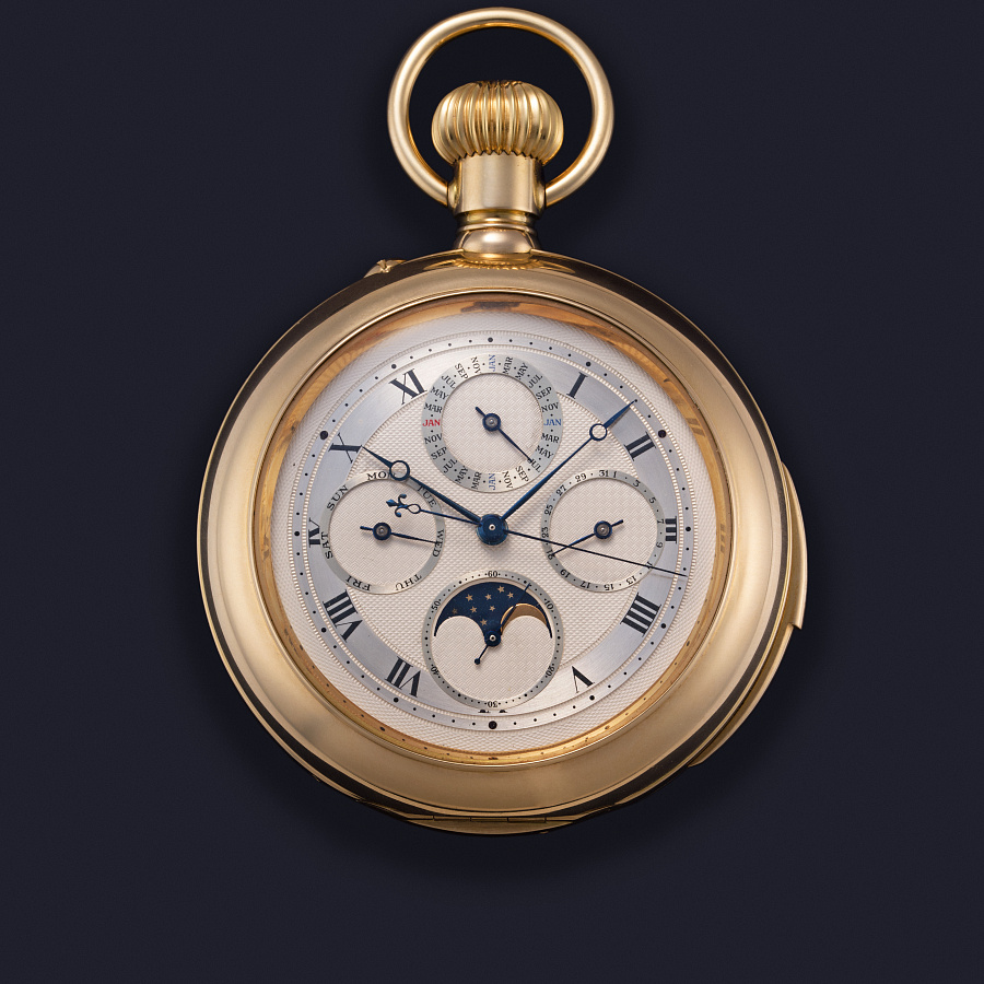 Minute Repeater Perpetual Calendar with Chronograph Lepine Pocket Watch in Yellow Gold