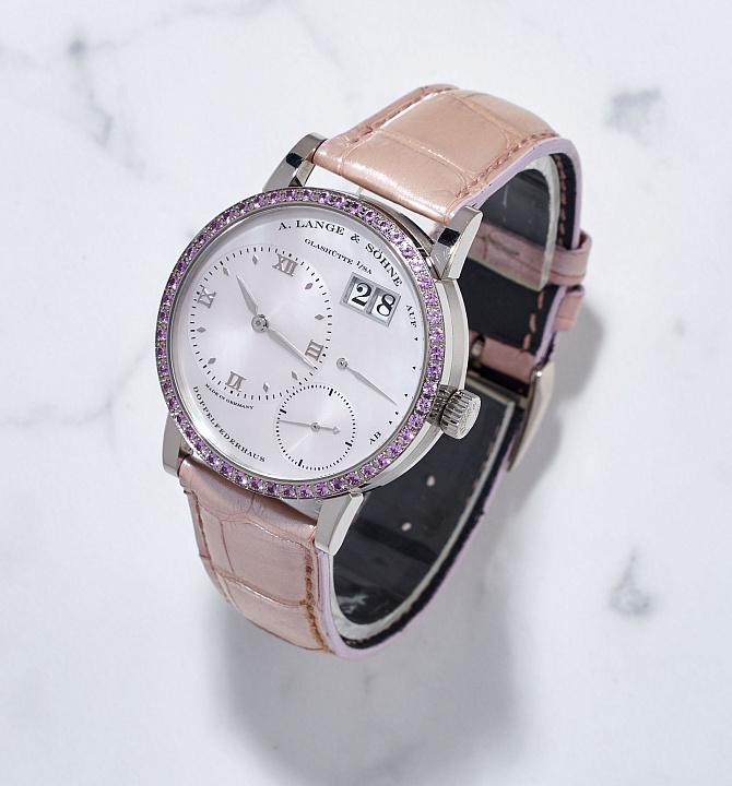 Lange 1 in White Gold with Pink Diamonds Bezel