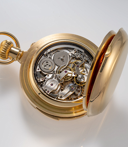 Minute Repeater Perpetual Calendar with Chronograph Lepine Pocket Watch in Yellow Gold