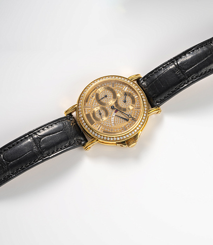 Atelier Regulator in Yellow Gold with Pave Diamond and Ruby Dial