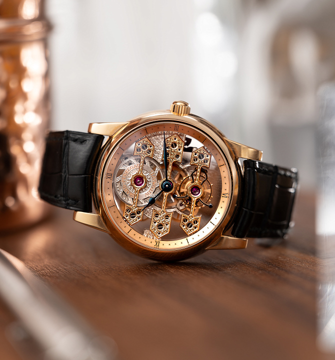 Triple Bridge Skeleton Tourbillon in Rose Gold