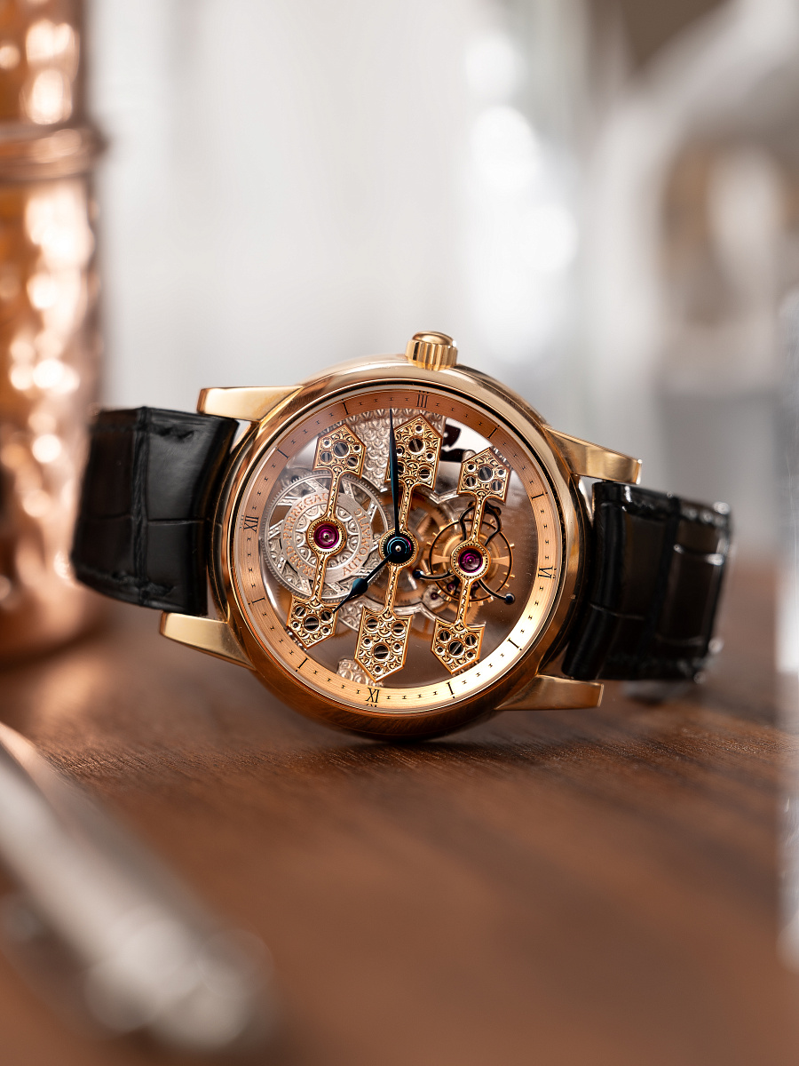 Triple Bridge Skeleton Tourbillon in Rose Gold