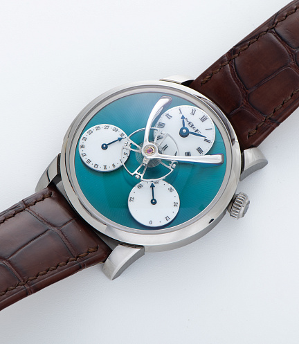Legacy Machine Split Escapement in Titanium with Green Dial by Stephen McDonnell