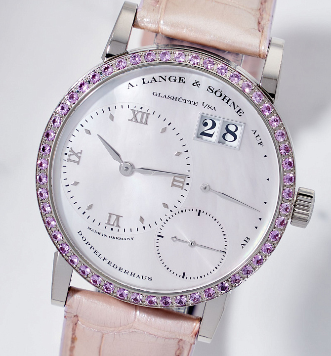 Lange 1 in White Gold with Pink Diamonds Bezel