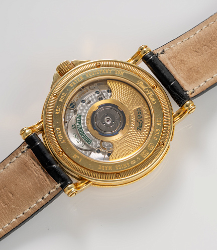 Atelier Regulator in Yellow Gold with Pave Diamond and Ruby Dial