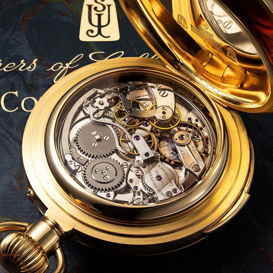 Minute Repeater Perpetual Calendar with Chronograph Lepine Pocket Watch in Yellow Gold